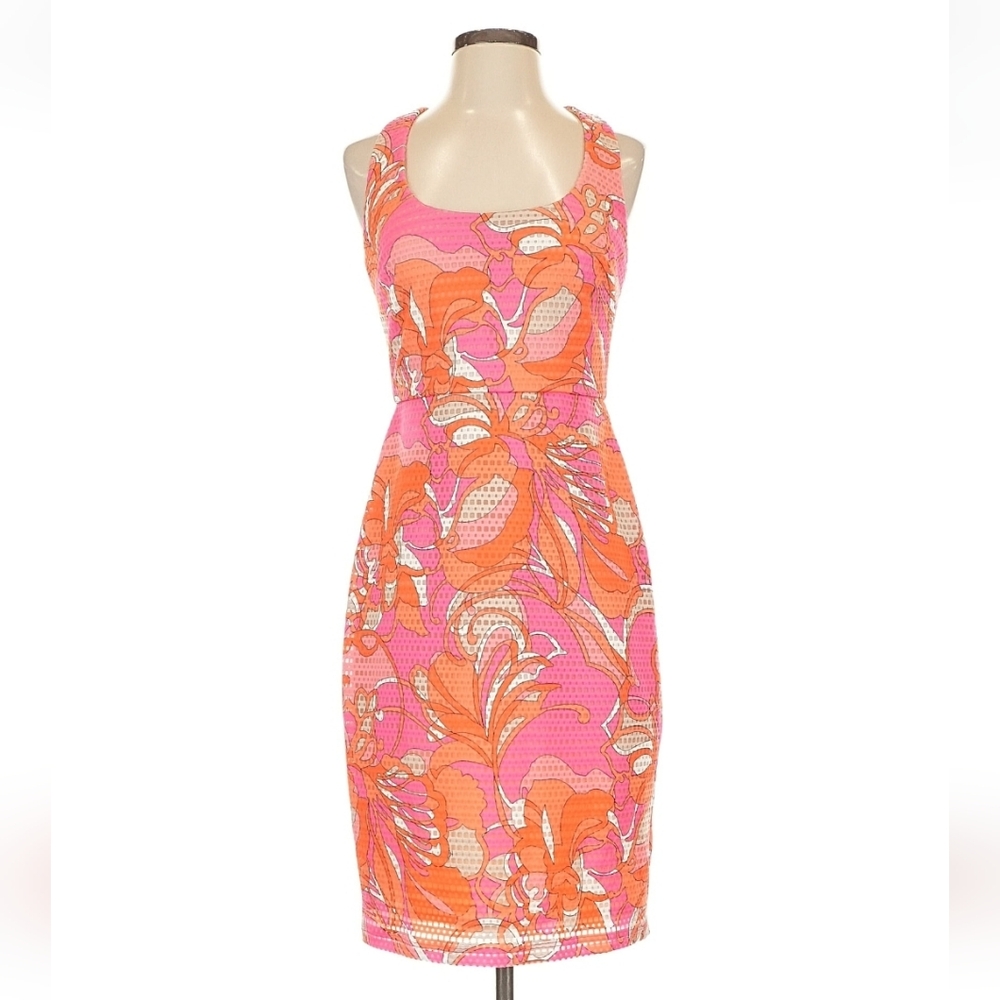 Trina Turk Pink Abstract Floral Sheath Dress Racer Back Size 2 NWT - Picture 4 of 11